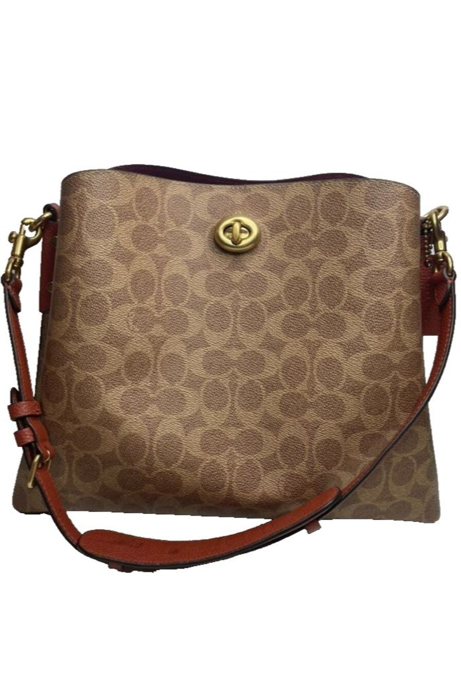 Coach Willow Bucket Bag Signature Canvas Tan Rust Shoulder Bag Leather Strap